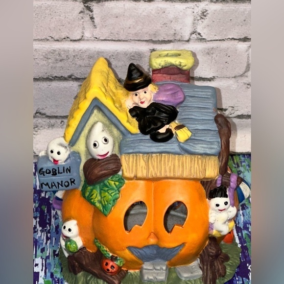 Halloween Pumpkin JOL House Ceramic Holiday Tea Light Holder Ghosts Witch Decor - Picture 3 of 8